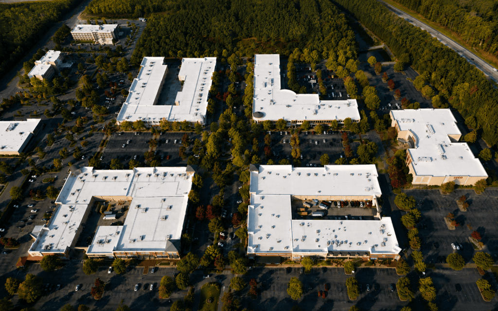 Atl GA mall flat roof after silicone coating restoration